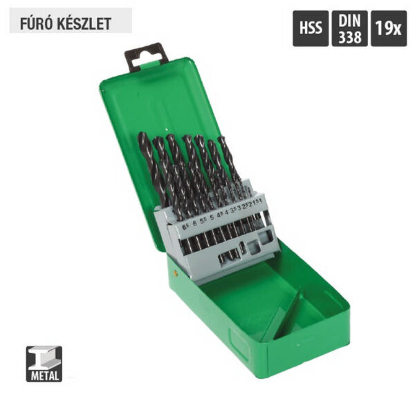 Lev fúrószár, fémcsigafúró készlet DIN 338 HSS 1,00- 10,00mm, 19 részes, hengerelt, fém